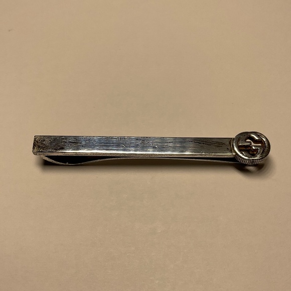 AUTHENTIC GUCCI STERLING SILVER INTERLOCKING G MEN’S TIE BAR - Picture 1 of 14
